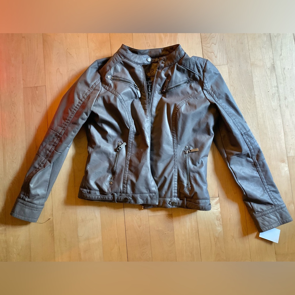Brand New Large Women’s Gray Faux Leather Bomber Jacket